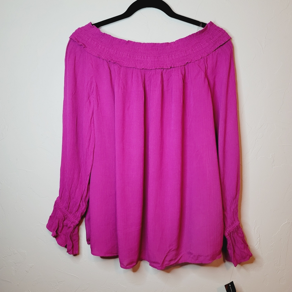 INC off shoulder magenta flame blouse